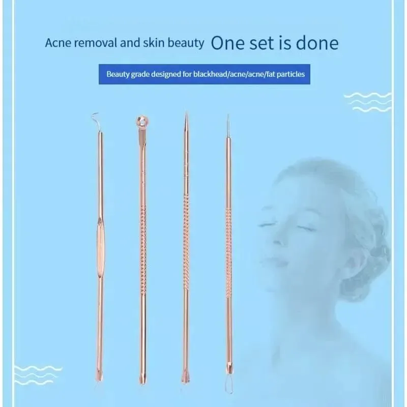 Rose Gold 4 Pcs Plating Double Head Acne Needle Black Head Removal Needle Portable Beauty Tool Set blackhead remover acne remover