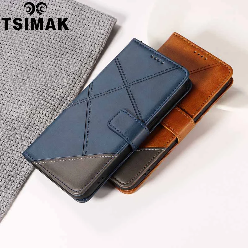 Elegant Leather Flip Wallet Card Phone Case with Lingge Splicing Design