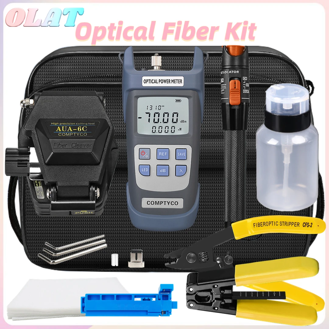 

Fiber Optic Tool Kit with AUA-6C Fiber Cleaver -70~+10dBm AUA-G710A FTTH Optical Power Meter Tester 10mw Visual Fault Locator