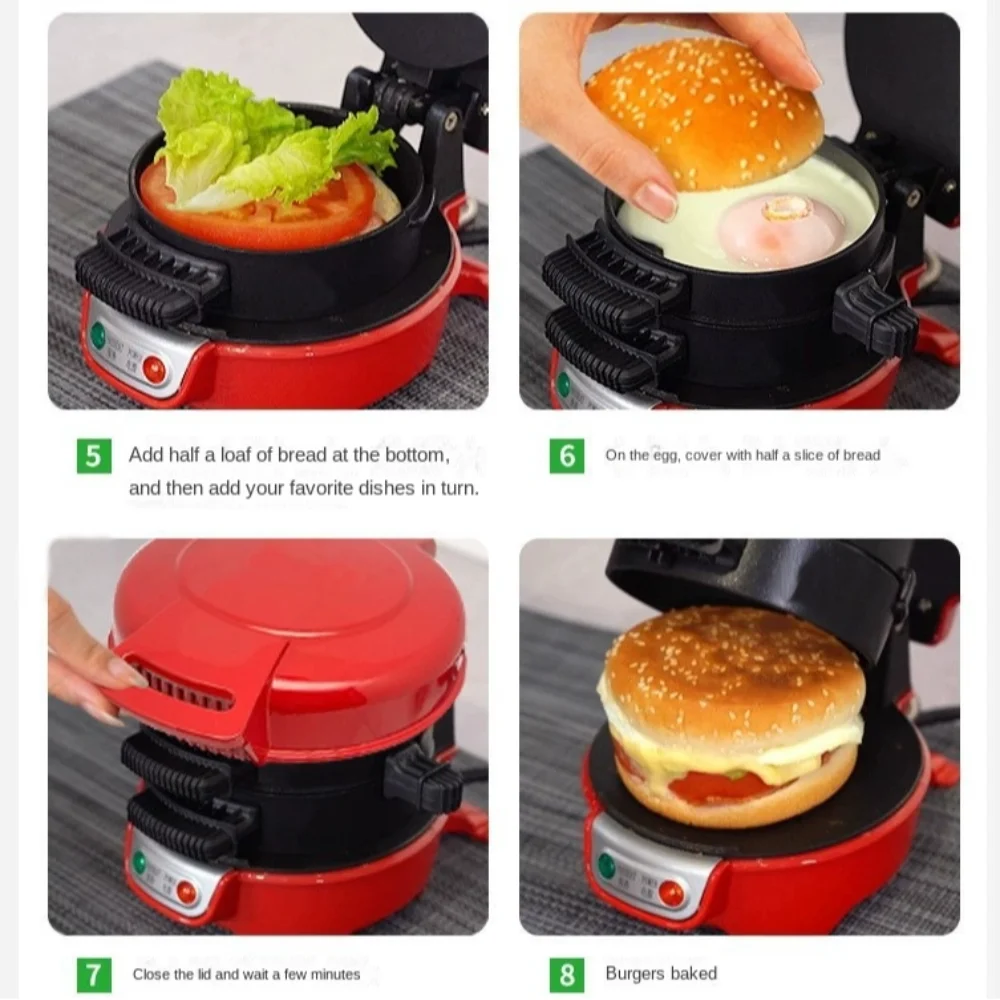 Portable 220V 110V Multifunctional Burger Machine Non Stick Plates Electric Waffle Machine Mini Breakfast Maker US Plug EU Plug