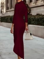 שמלת סאטן עם V-Neck מבריקה ואלגנטית לערב ולמשרד לנשים עם שרוולים ארוכים מעוצבים 2