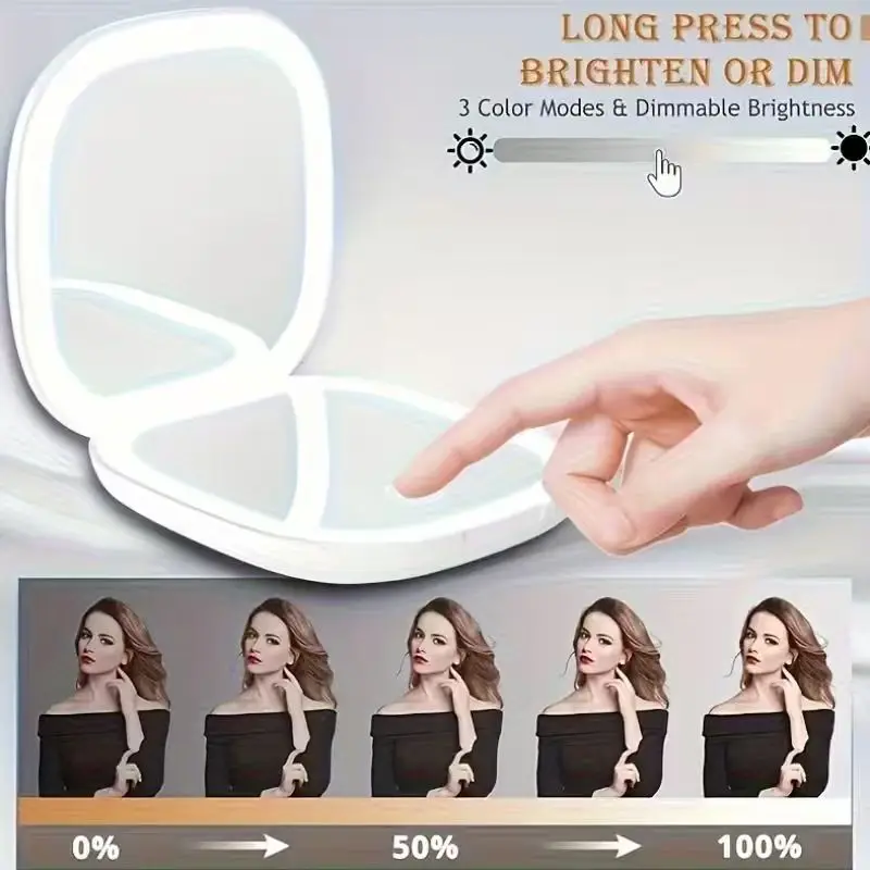 1pc USB-Powered Fold Touch Control Dual-Light LED Makeup Mirror - Portable 5X Magnifying Vanity Mirror with Dual-Sided Lighting,