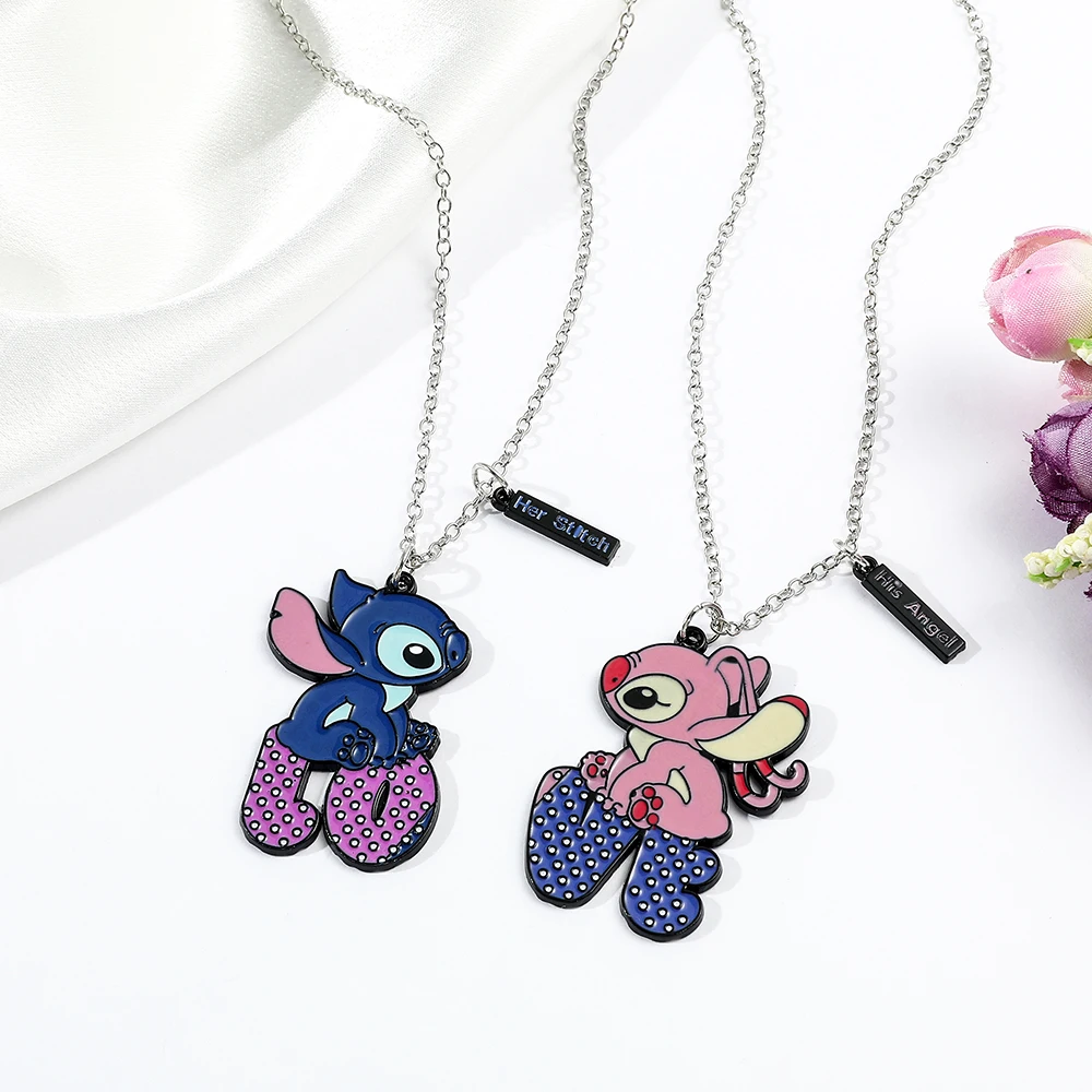 Disney Anime Lilo & Stitch Enamel Pendant Necklace Cute Cartoon Figure  Stitch Angel Charm Neck Chain Couple Jewelry Gifts - AliExpress