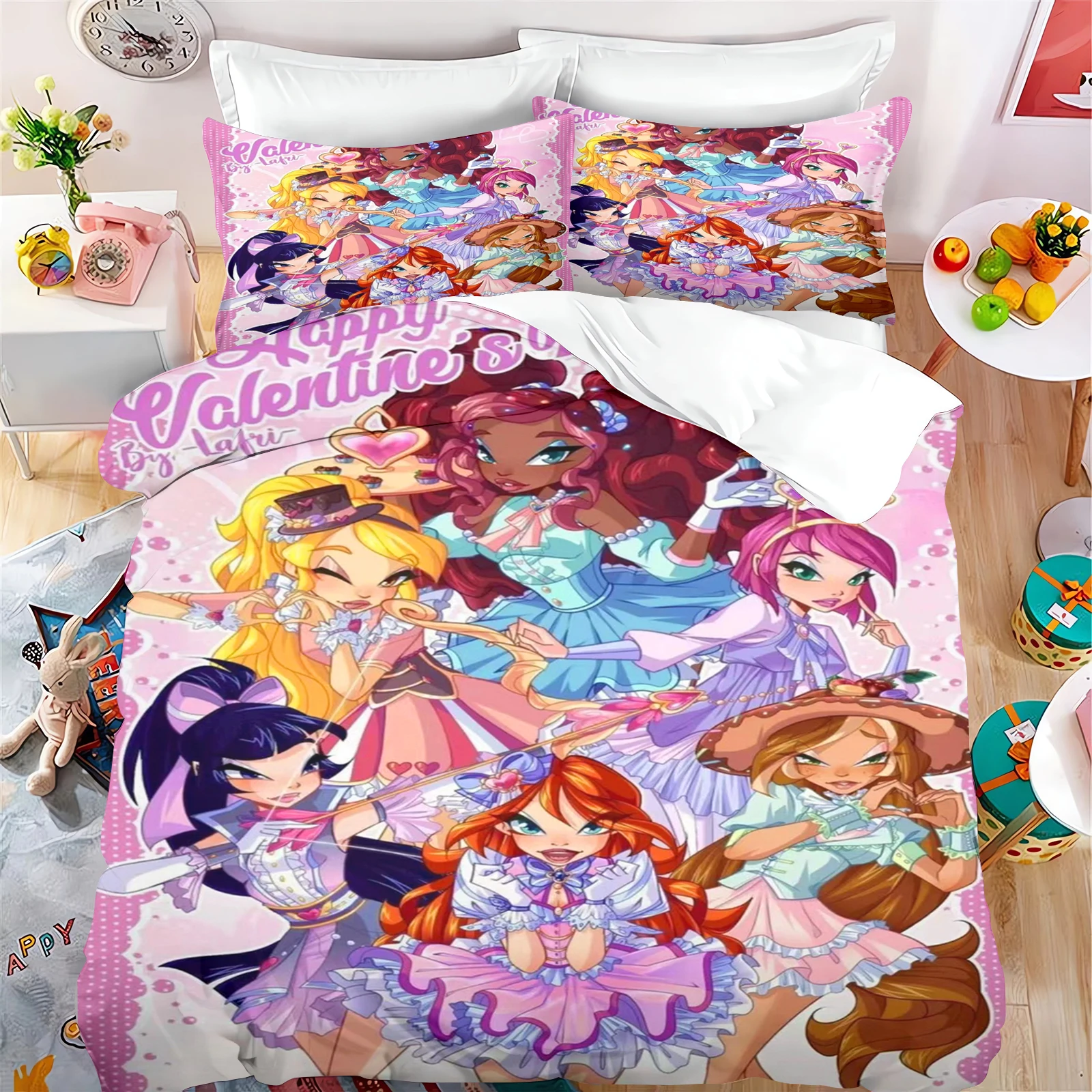 Cartoon Winx Club Printed Bedding Set Soft Duvet Cover Set Quilt Cover Pillowcase Set Home Textile Bedclothes for Kids Adult Boy 5