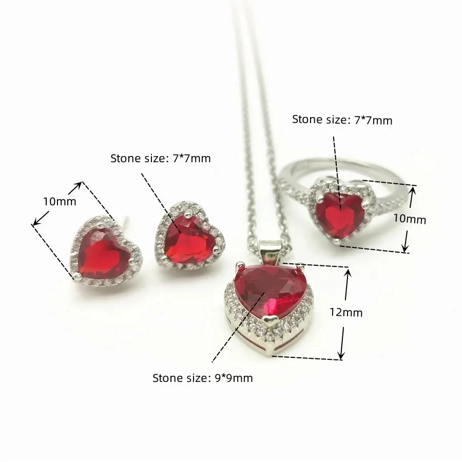 Wedding Rings For Women Silver Color Red Heart Cubic Zirconia
