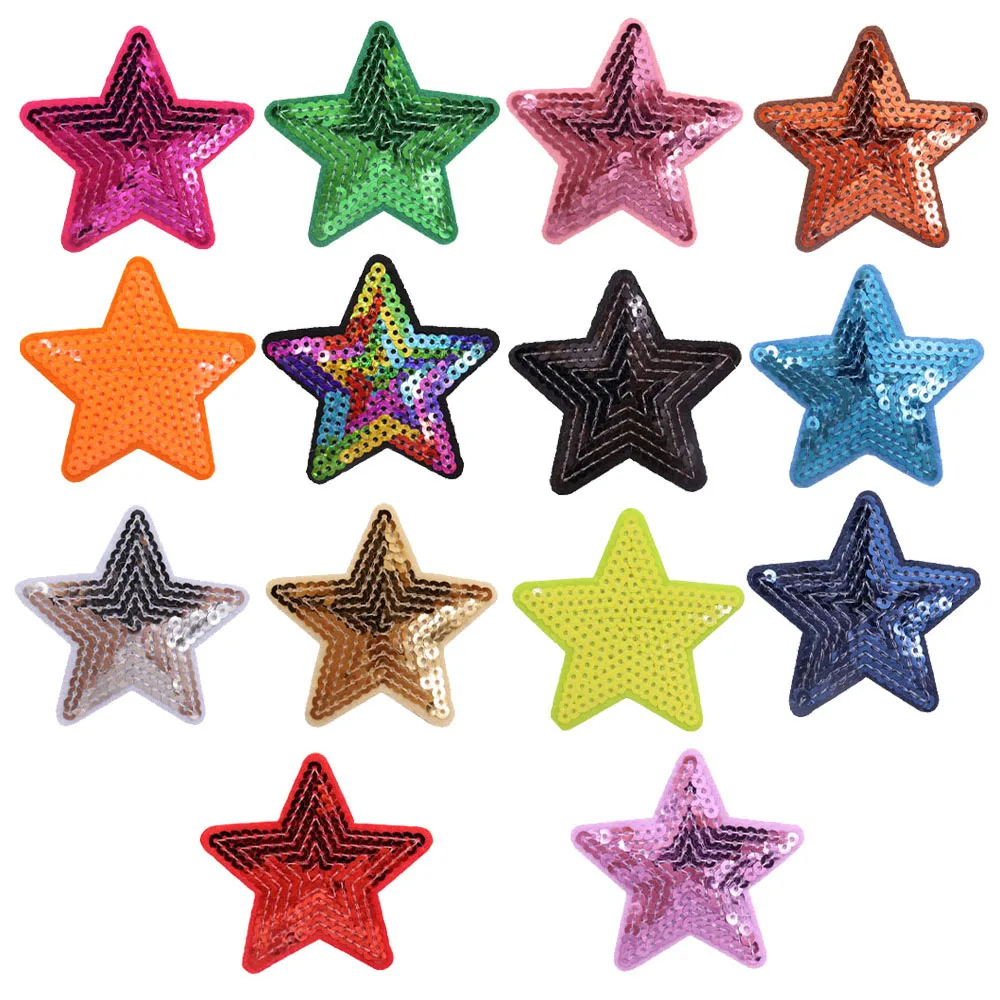 28 Pcs 14 Styles Rhinestone Star Iron on Patches Crystal Glitter Sew on Applique Five Star Stickers for Decoration or Repair of Clothing Backpacks