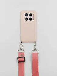 Silicone Matte Black Pink Crossbody Phone Case with Strap - Redmi Note 14 Pro 4G (Global) (Kstrap pink)