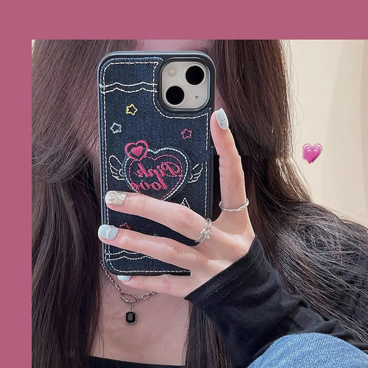Denim Embroidery Cute Butterfly Cherry Phone Case for Apple iPhone 14 ProMax  13 12 Pro Max 11 Cover Stylish Women Soft Cases - AliExpress