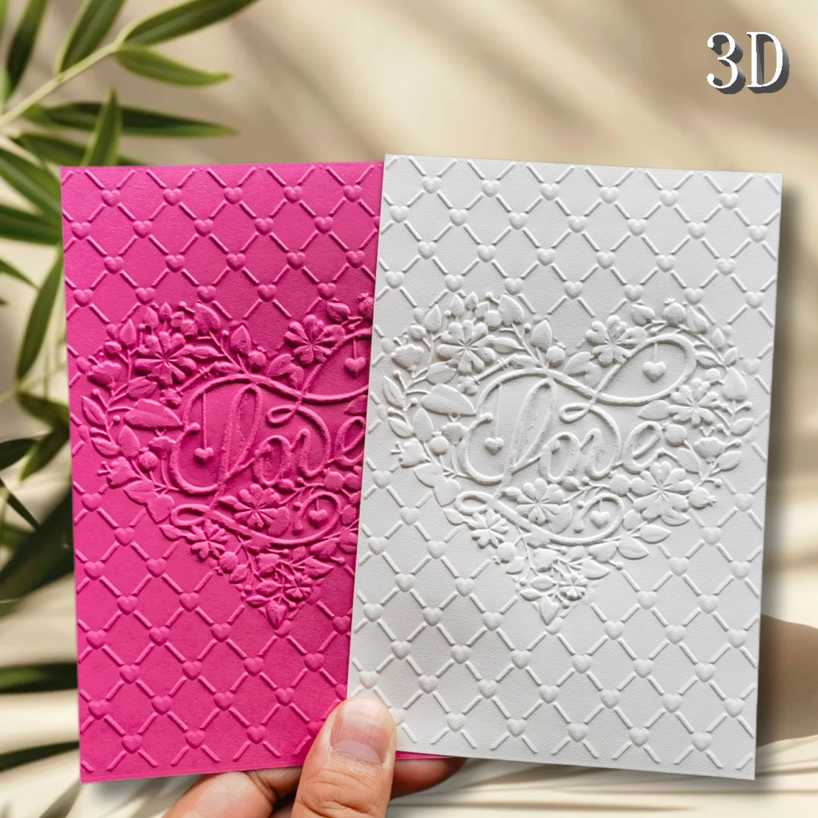 3D 엠보싱 폴더 - 사랑의 꽃무늬 디자인을 테마로, 내구성이 뛰어난 플라스틱, DIY 수공예품 및 스크랩북, 엠보싱하기 쉽다, 수타