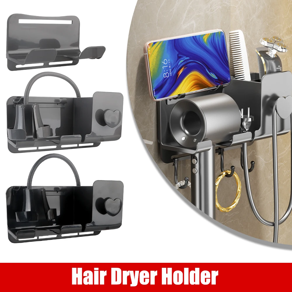 

Настенная стойка-органайзер для волос и кистей, кронштейн для хранения в ванной комнате, из АБС-пластика, стойка для хранения фена, держатель для фена