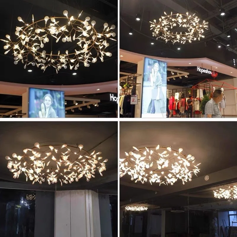 Nordic Hanging Living Room Chandelier Modern Kitchen Firefly Led Ceiling Pendant Lamp Branch Round Luxury Chandelier Lighting images - 6