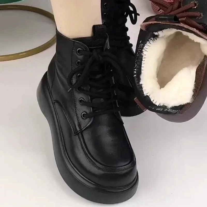 Genuine Leather Wool Snow Boots for 2023 Women's New Winter Plush and Fur Integrated Warmth Thick Versatile Cotton Boots