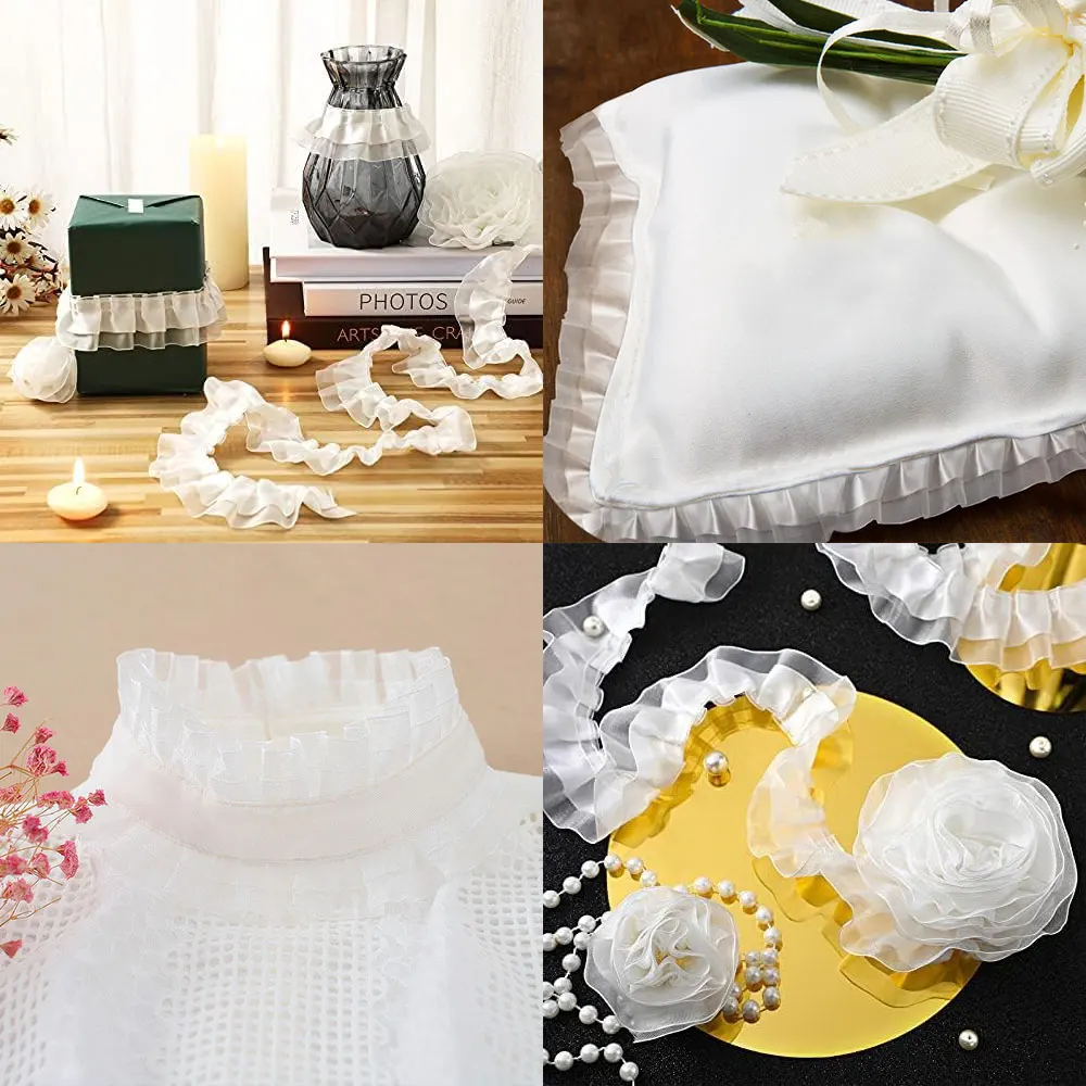 Organza Pleated Lace 4CM Transparent Double Layers for Wedding Dress lace fabric,lace sewing accessories,lace sewing supplies,lace accessories,lace garment accessories,lace decoration,chiffon lace fabric