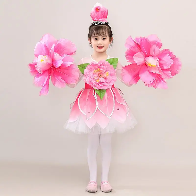 thumbnail image 1 of Disfraz de flor de durazno para niñas, vestido de princesa estilo loto para niñas, traje de flores de magnolia para danza inaugural nacional, 1 of 5