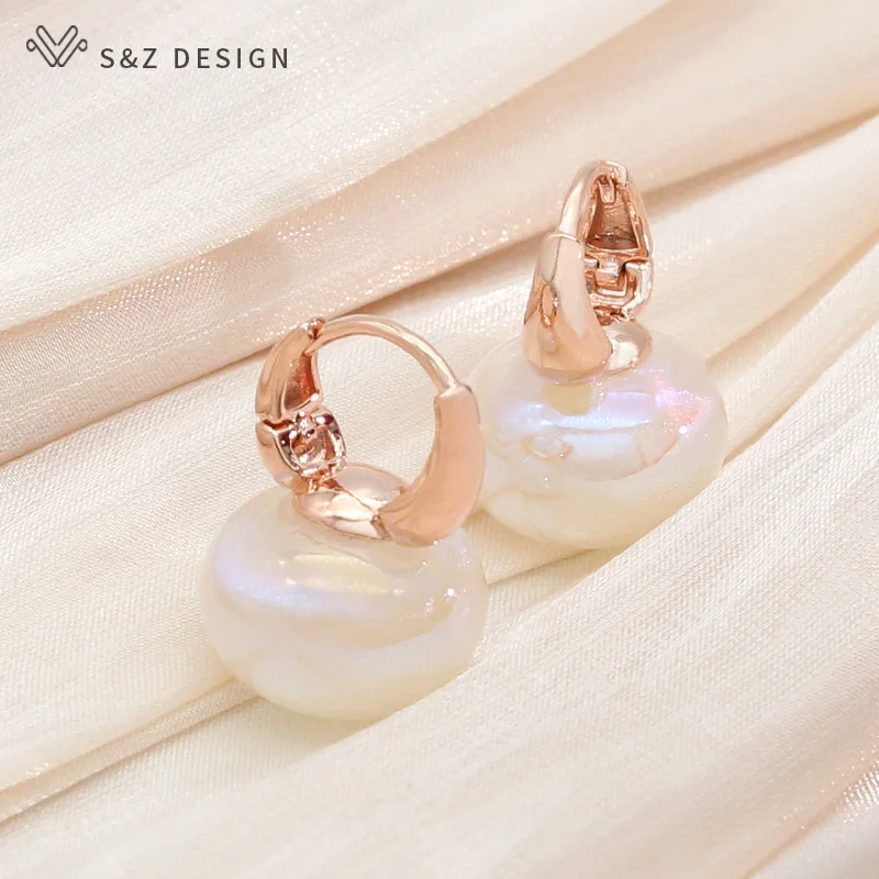 S&Z DESIGN New Fashion Round Colorful Dangle Earrings For Women Girl Luxury Wedding Party Jewelry 585 Rose Gold Color Eardrop