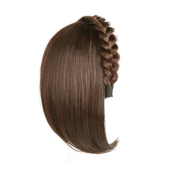 Short Headband Wig with Fishbone Design and Integrated Hair Patch (20cm Light brown)