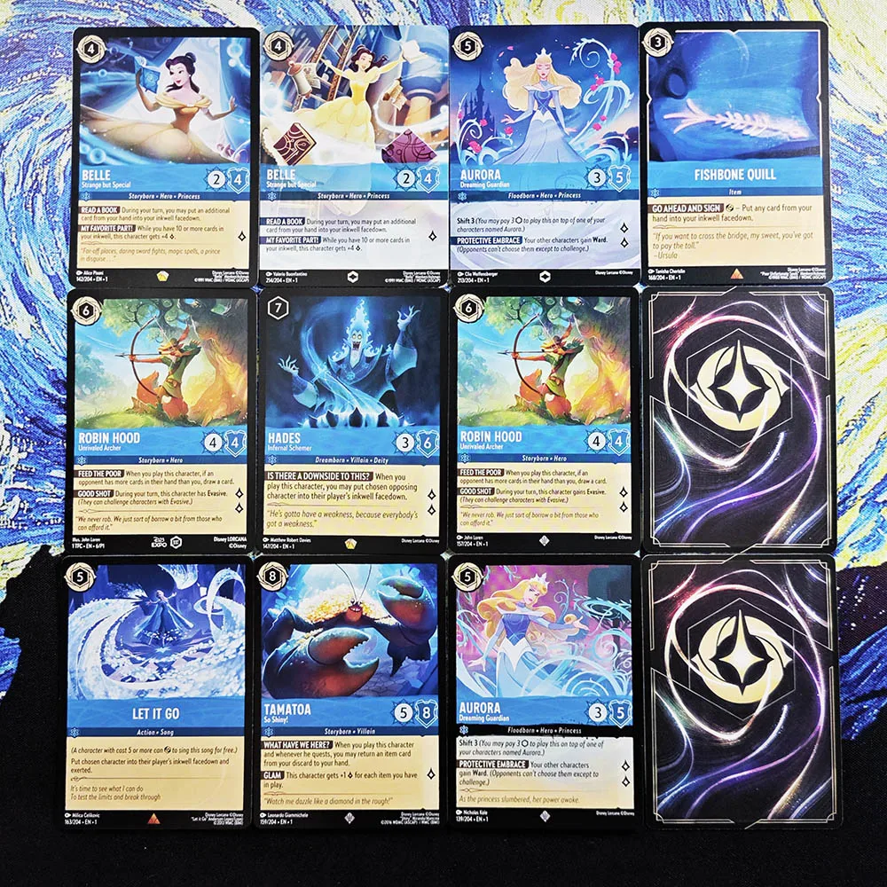 Disney Lorcana Proxy The Inks Sapphire Nonefoil -Aurora Belle Hades Let It Go Tamatoa A Whole New World Tcg Game Cards