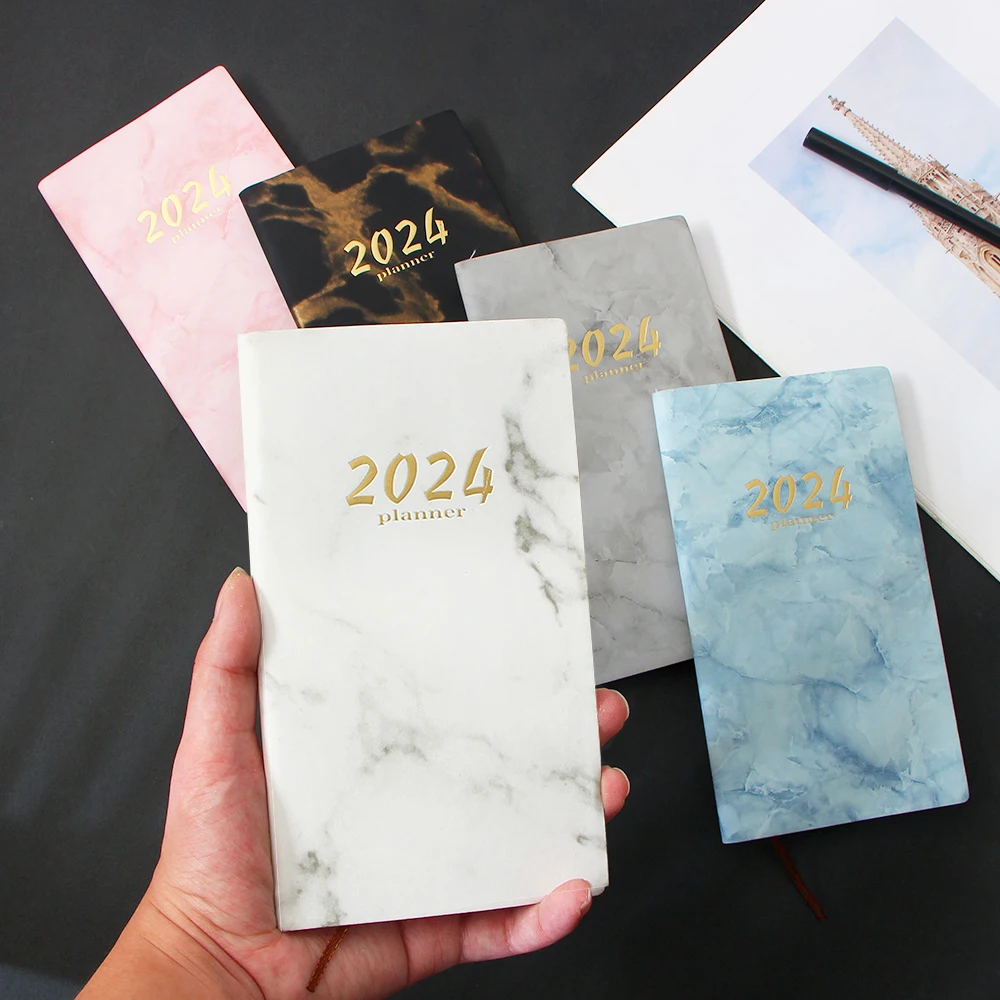 

2024 Marble Notebook 365 Days Portable Pocket Notepad Daily Weekly Agenda Planner Stationery Office School Supplies