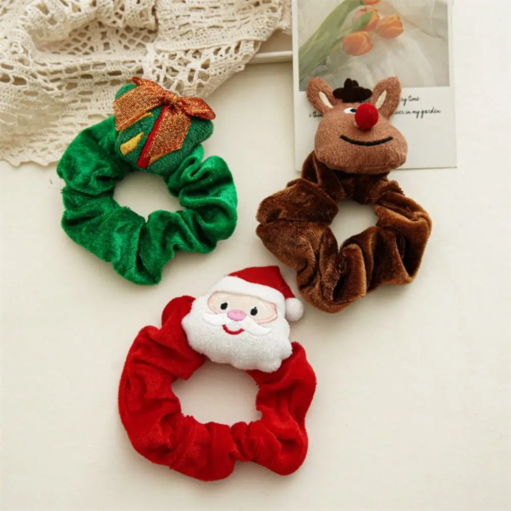 Soft Winter Christmas Scrunchies Cute Plush Hair Ring Cartoon Santa Claus Hair Rope Girl