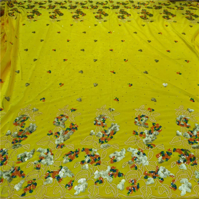 

Желтая 2022 Высококачественная нигерийская африканская блестящая бархатная кружевная ткань с вышивкой для нигерийского свадебного платья Y9928