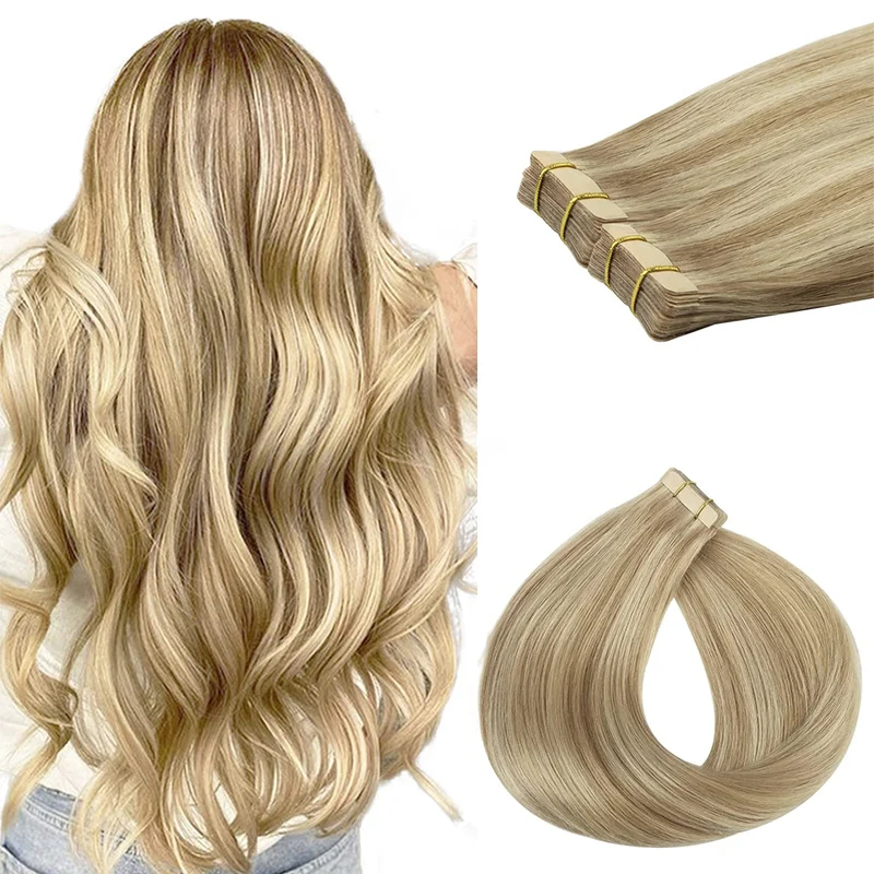 225592-50766b.jpg S95938183350e432a90a68ea8319b92f9N Seamless Invisible Tape In Human Hair Extensions Natural Straight Remy Hair Skin Weft Adhesive Extension Brown Blonde 20pcs, 50g Mallzona