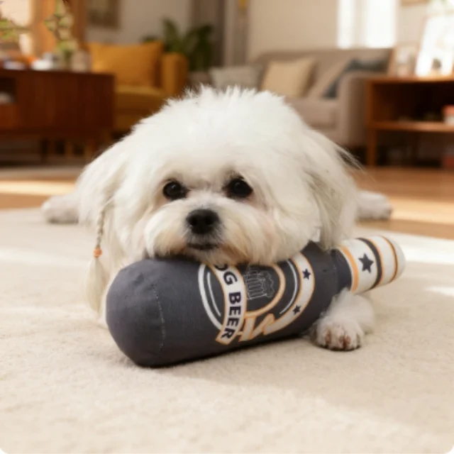 Beer Bottle Shaped Plush Dog Chew Toy Squeaky Interactive Bite-Resistant Pet Playing Supplies for Small to Large Dogs Teeth Clea 3