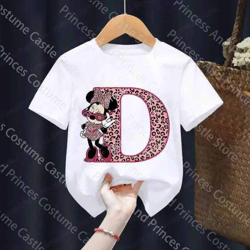 Letter A-Z Minnie Children  T-Shirts Name Combination Disney Kawaii Cartoons Clothes Kids Little Boy Girl Tee Shirts Casua 5