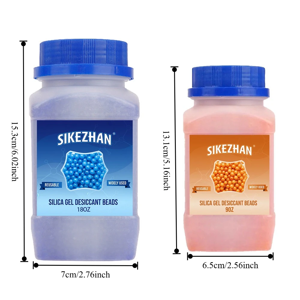 18OZ Waterproof Reusable Silica Gel Beads Bottles Moisture Absorber Electronic Product Desiccant Dehumidifie Blue/orange