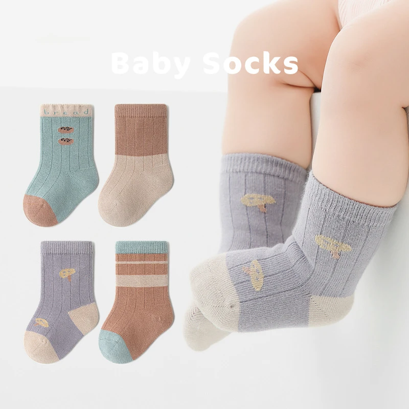 4 Pairs Baby socks autumn winter Newborn baby boy socks cute cartoon striped boy girl cotton