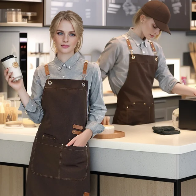 Waterproof Kitchen Apron Perfessional Kitchen Apron Restaurant Shop Waiter Work Uniform Women/Men With Pockets Cleaning Pinafore 1