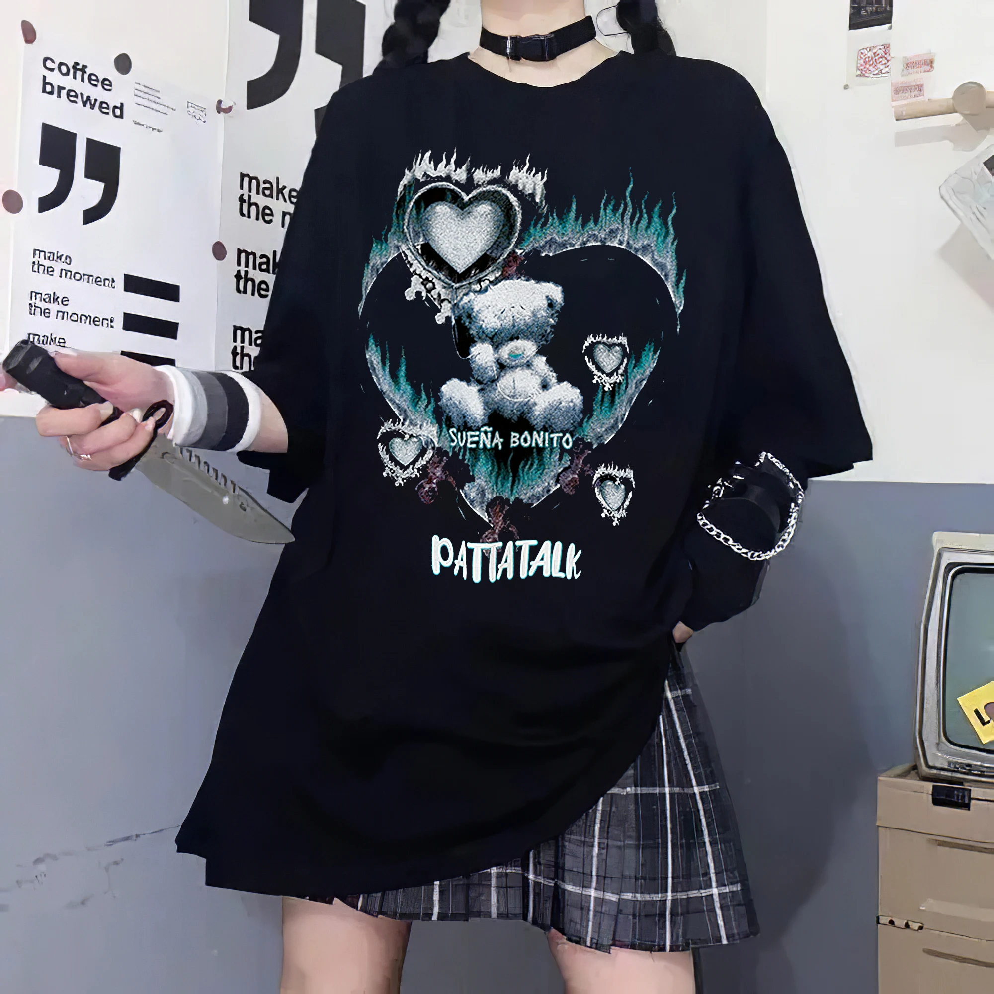 

2022 Women's T-Shirt Hip Hop Streetwear Tops Heart Letter Printed T Shirt Harajuku Casual Loose Tshirt Summer Short Sleeve Tops