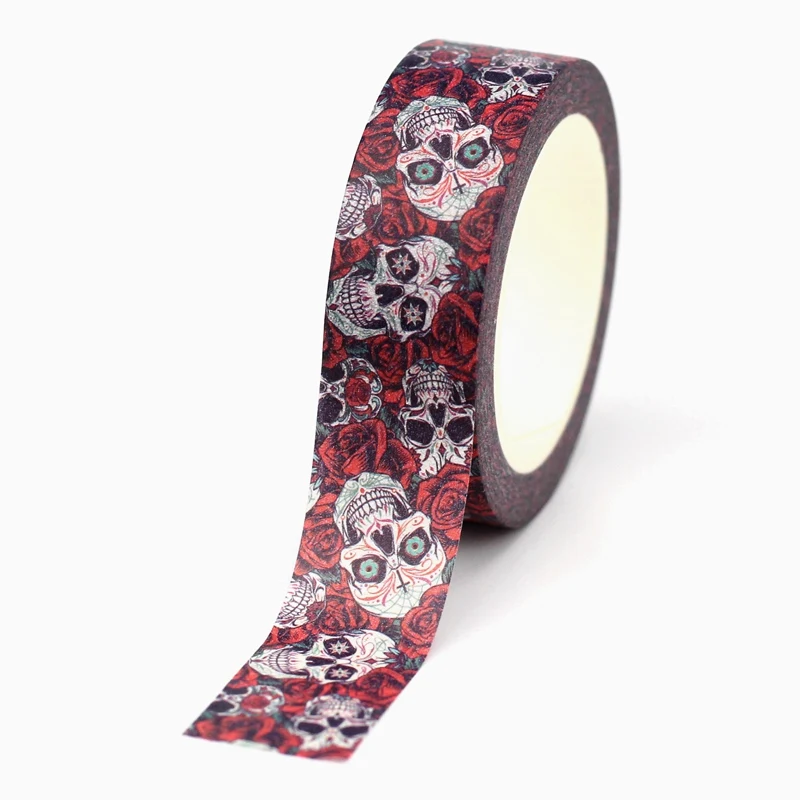 

1PC 10M Decorative Halloween Skull with Red Roses Washi Tape Scrapbooking Stickers Adhesive Masking Tape Cute papeleria