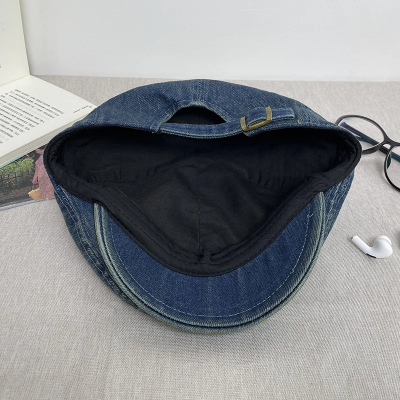 Vintage Denim Solid Color Newsboy Caps Solid Color Washed Cotton Flat Peaked Cap Men Autumn Painter Women Beret Octagonal Hats
