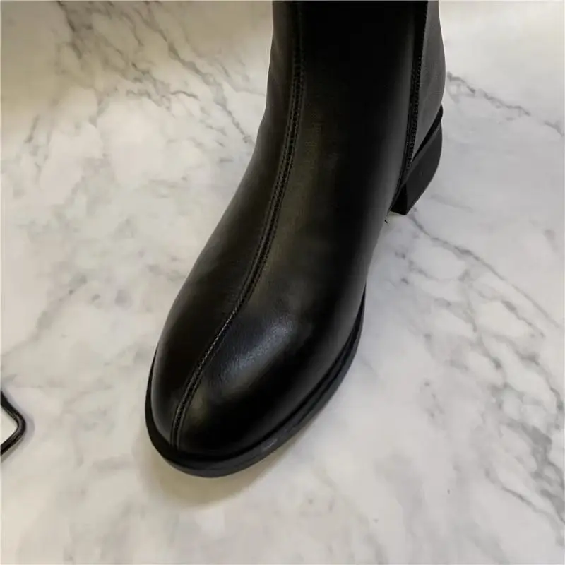 Vintage schwarze Lederstiefel Winter Frau 2025, Pelzstiefel, modische spitze Zehenschuhe, Damen-Reißverschluss, Plateaustiefel, weiblich – Detail 8