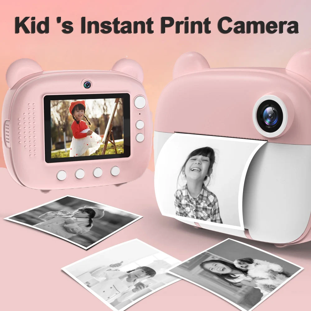 Câmera de Impressão Instantânea Infantil Impressora Térmica com Rolo de Papel Vídeo para Câmera Digital Presente de Aniversário para Criança
