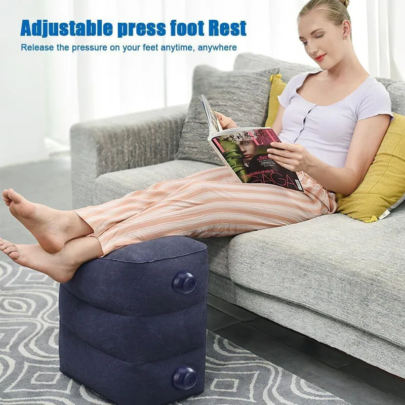 Inflatable Travel Foot Rest Pillow,Adjustable Height Leg Pillow,Great For Airplane,Train,Travel,Home,Office,Built-in Pump Stool