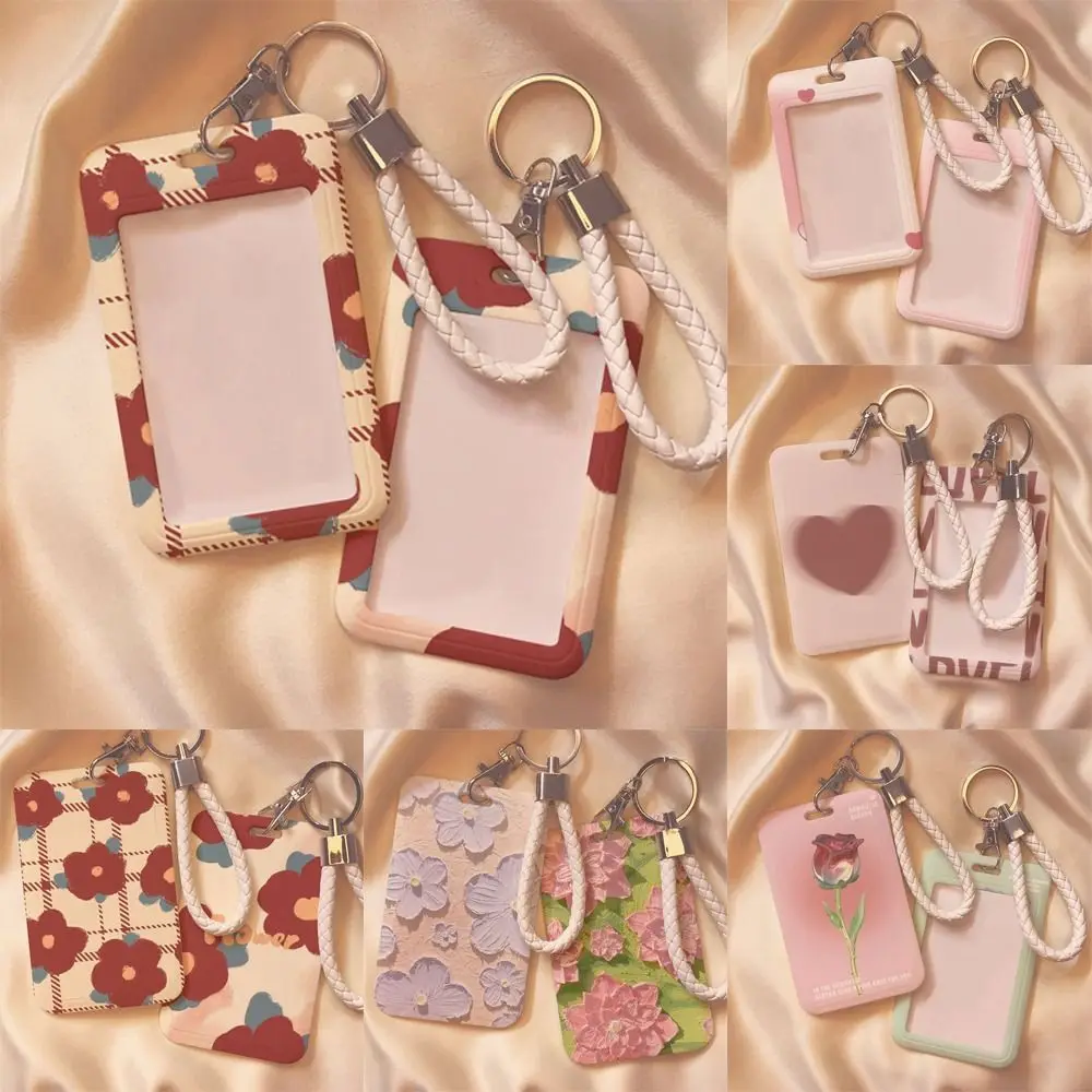 1pcs Women Men Red Flower Business Card Holder Cartoon Cute Pink Credit Card Holders Love Bank ID Holders Badge Cover Case