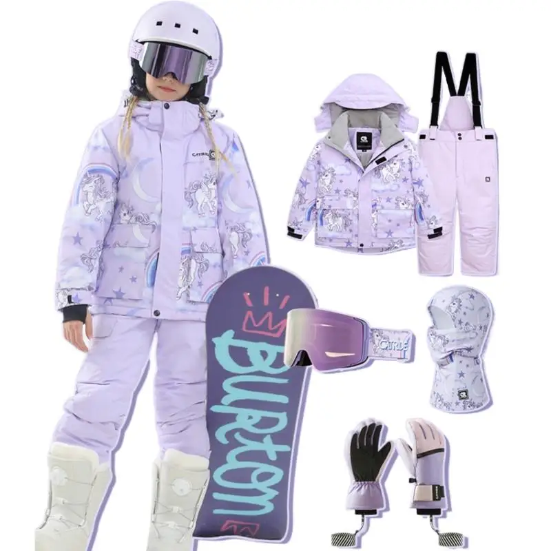 Children's Ski Suit Waterproof Thickened Warm Double-Board Veneer Clothes And Pants Set for Girls And Boys