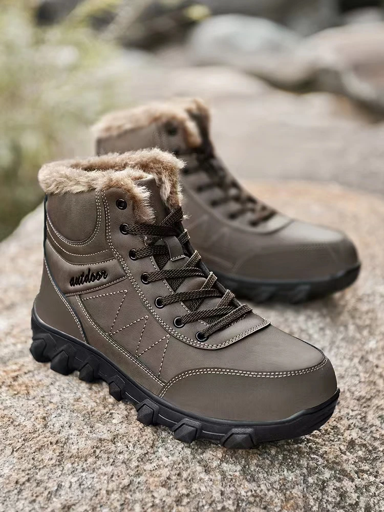 

Winter Men Plush Soft Snow Leather Boots Velvet Warm Outdoor Waterproof Cold Boots Men Fashion Non-slip Casual Shoes Sneaker