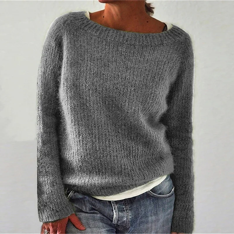 

Women O-Neck Solid Color Casual Keep Warm Long Sleeve Pullover Top 2023 Spring Autumn Fashion Knit Sweat Commuting Office Simple