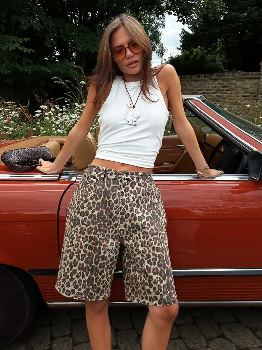 Bornladies 2025 Spring Summer Women's Pure Cotton Leopard Print Shorts - European  American INS Street Fashion Five Point Pants