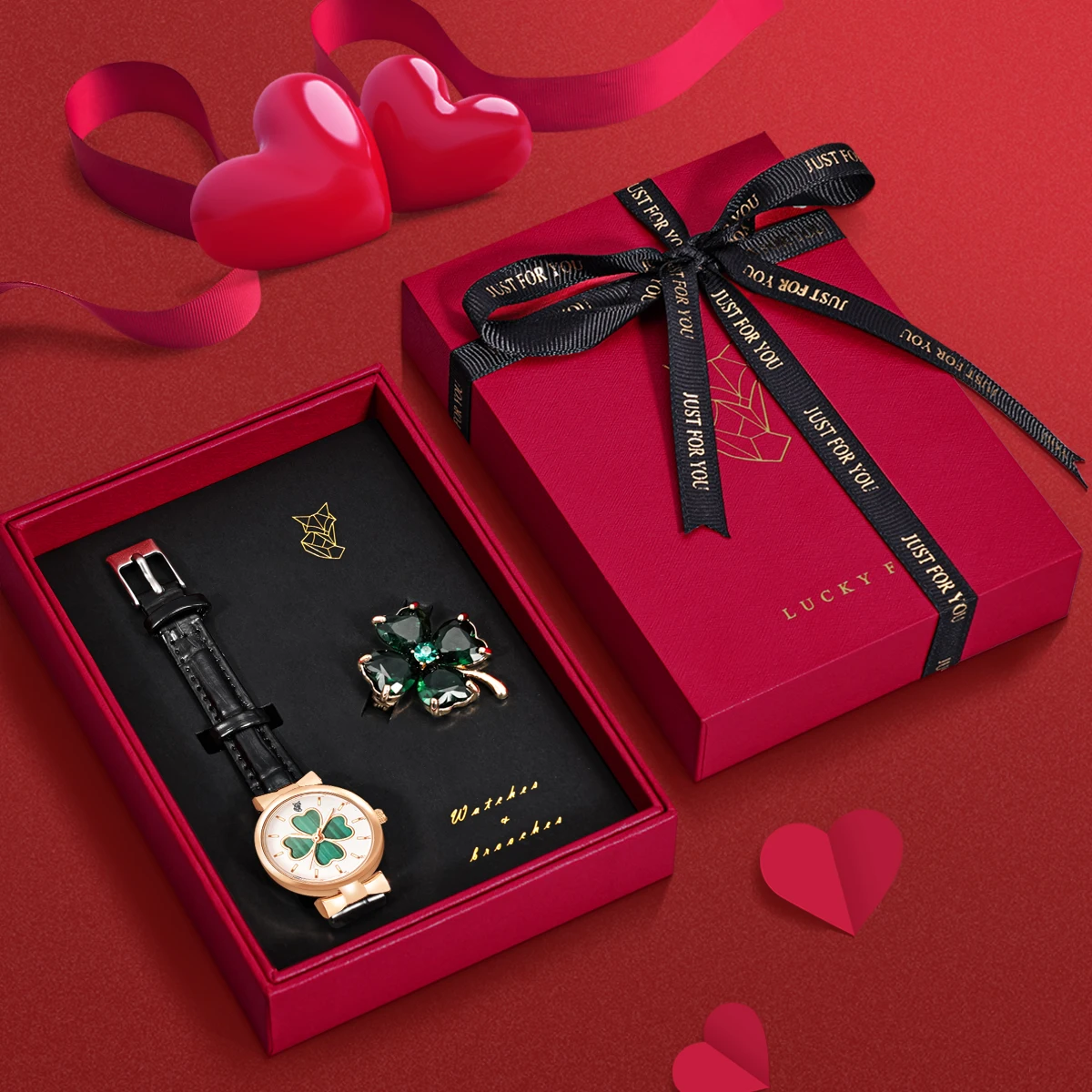 2pc Women\'s Rhinestone Quartz Watch & Heart Bracelet Valentine\'s Day Gift Set 5/6PCS Fashion Women main image 2