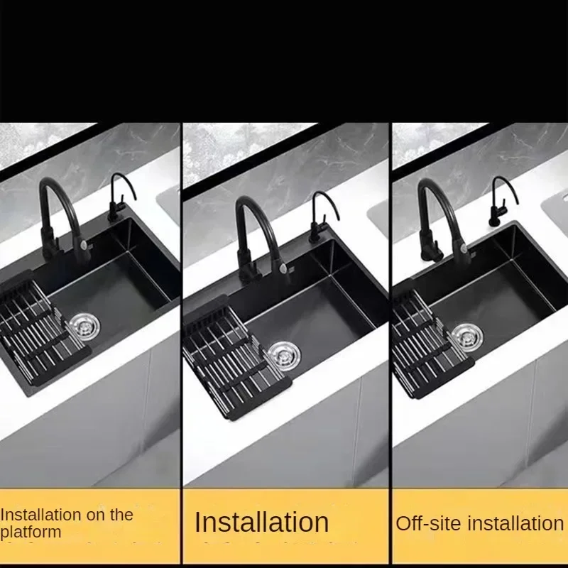 Nordic Metal Kitchen Sinks for Balcony Sink Black Thickened Nano Simple Design Household Kitchen Sink for and Restaurant