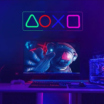 PS4 Icona del gioco Insegna al neon per la decorazione della sala giochi Lampada da atmosfera sospesa a parete LED Illuminazione colorata Room Club Art Decor