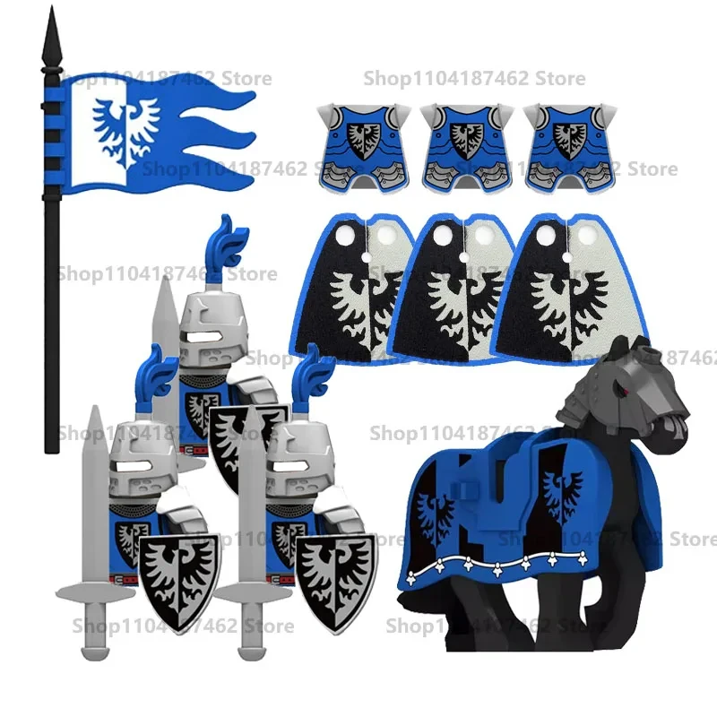 Medieval Knight Army Set with Green Dragon and Wolf Warrior Building Blocks