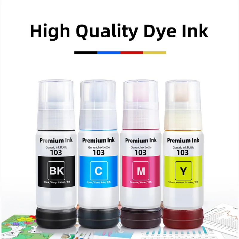 Premium Compatible 103 Refill Dye Ink For Epson EcoTank L1110&lrm; L3110 L3111 L3150 L3151 L3156 L3160 L5190 &lrm;Printer