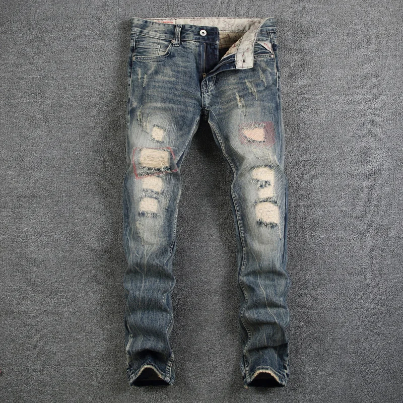 

High Street Men's Jeans Embroidered Nostalgic Distressed Trousers Denim Pants Male y2k jean