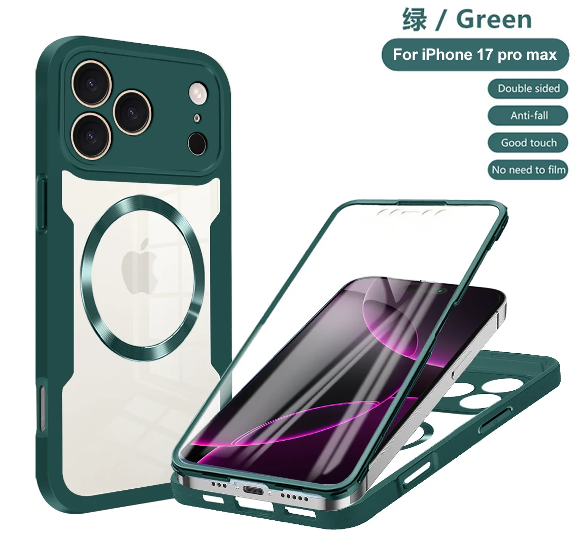 Magnetic 360° Clear Full-Body Shockproof Phone Case with Silicone Bumper