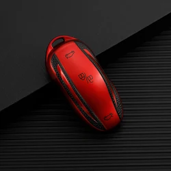 Premium Leather TPU Smart Key Fob Cover Case - Luxury Car Key Protector Accessories - model S (Red)