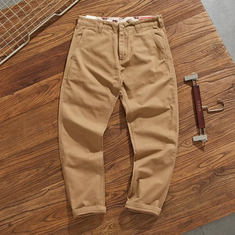 Cotton woven American casual pants men's overalls Japanese retro May Khaki SLIM slim straight leg pants - Image 6
